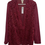 Chico's  Lace Trim Blazer Jacket Open Front Burgundy Career Size 3 Suede Boho‎ Photo 0