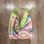 Retro Pattern Scarf Cowl Neck Top Green Size L Photo 0