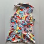 GUAPA Women’s Colorful Abstract Face Print Collared Casual Vest‎ Like New M/L Orange Size M Photo 3