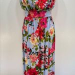 Gilli Baby Blue w Colorful Tropical Floral Print Halter Maxi Dress ModCloth Size M Photo 1