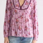 Lucky Brand  Size S Pink Boho Floral Blouse Top Relaxed Babydoll Comfy Boho Chic Photo 0