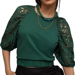 Anthropologie Like New  Dolan Lace Puff Sleeve Sweatshirt Top Green Size Small Photo 0