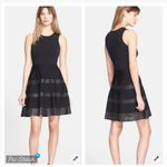 Parker Black Sleeveless Fit n Flare Leather Laser Cut Dress Photo 1