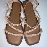 Sincerely Jules Women's Strappy Studded Sandals Beige Size 8.5 Summer Casual Tan Photo 0