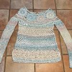 Free People  spring sky crocheted, long sleeve, boat neck, scalloped sweater Photo 2