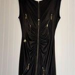 Rocawear Vintage Y2K Black Bodycon Mini Dress Gold Zippers Chains Size M Goth Photo 0