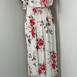 Medium Floral White and Red Off Shoulder Maxi Dress with Pockets Photo 8