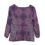 Notations Womens Babydoll Top S Purple Pink Boho Festival Retro Print Peasant Photo 1