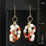 GENUINE CORAL & PEARL W/14K BEADING VINTAGE DANGLE EARRINGS WITH METAL HOOKS White Photo 9