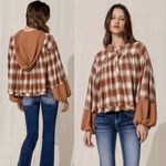 NEW MISS ME
Orange Multi Plaid Thermal Hoodie Balloon Sleeve Size Small Photo 1