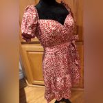 Majorelle  Shiloh Puff Sleeve Waist Tie Ruffle Mini Dress Red Leopard Size‎ Large Photo 10