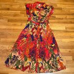 Live 4 Truth  Women’s Small Red Green Tropical Midi Dress Palm Leaf Toucan Vaca Photo 0