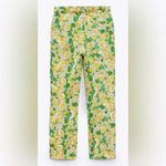ZARA Green & Yellow Floral Abstract Print High Waist Stretch Cropped Pants XS Photo 8