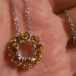 Yellow Swarovski Crystal Sterling Silver Circle Pendant Stainless Steel Necklace Photo 0