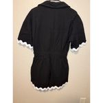 None Black & White Scalloped Romper Medium, Collared Short Sleeve Drawstring Waist Photo 1