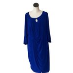Connected Apparel NWT Stunning Royal Blue Draped Rhinestone Keyhole Neckline Midi Dress SZ-24W Photo 2