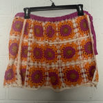 Wild Fable  Crochet Mini Skirt Orange Pink White Floral Boho Festival Size L Photo 0