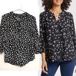 NYDJ  NOT YOUR DAUGHTERS JEANS Pintuck Blouse 3/4 Sleeve Pleatback Black White Photo 1