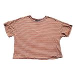 Forever 21 Shirt Women Medium Orange Short Sleeve Crop Top Stripe Crew Neck EUC Size undefined Photo 3