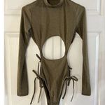 Savage X Fenty Bodysuit Green Shine Strapy Teddy Thong Mock Neck Size M Photo 5