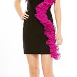 Mac Duggal Ieena  49642 Strapless Ruffle Mini Dress Black Fuchsia Sz 0 Photo 0