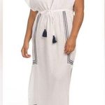 Rachel Zoe White and Navy Embroidered Cotton Kaftan Swim Cover-Up Photo 0