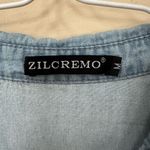 Zilcremo Women Denim Shirt Dresses Long Sleeve Distressed Button Down Tunic Top Blue Size M Photo 4