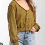 Free People X We The Free Golden Road Cardigan Curly Willow Mustard Olive Crop Photo 6