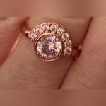 Boutique NEW Women’s Half‎ Moon Rose Gold Plated S925 Simulated Diamond Ring, Size 7 Photo 3