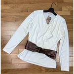 Soft Surroundings New  Wrap Top W/Belt Womens M Ivory Long Sleeve Casual Shirt Photo 1