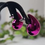 Small 1" Metallic Fuschia Pink Chunky Teardrop Earrings New Photo 3