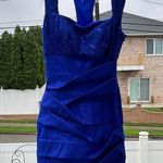 Adrianna Papell Blue Ruched Halter Mini Dress Photo 0
