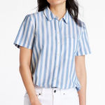 L. L. Bean classic white blue striped organic cotton button down boxy shirt M​​ Size M Photo 0