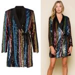 Raga NWT Charlize Rainbow Multicolor Sequin Blazer Wrap Mini Dress Small Photo 2