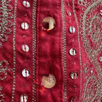 Kate Hill  Pink Fuchsia Sequin Linen V-Neck Embroidered Blouse Size  Large Petite Photo 4