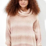 American Eagle Tan Cream Pink Striped Cowl Neck Hi Low Oversized Sweater Size XS Photo 0