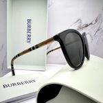 Burberry New  Sunglasses Black Front Round Pantos Frame Checkered Arms Gray Lens Photo 14