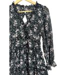 William B  women's Black Floral Print Long Sleeve‎ Ruffle Mini Dress Size M Photo 1