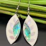Vintage Alpaca Mexico Handcrafted MOP Abalone Inlay Mexican Silver Earrings 7g Green Photo 0