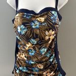 Lands End Swim Top Size 12 Blue Brown Floral Blouson Tummy Hiding Ruched Tankini Photo 0