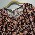 Terra & Sky  Black Floral Print Top Orange Brown Maroon Sz 1X Boho Blouse Photo 2