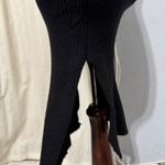 Magaschoni  Black Ribbed V Neck Sleeveless Midi Sweater Dress With High Slit Sz S Photo 3