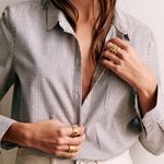 Sézane Tomboy Button Down Long Sleeve Shirt | Size US 6 (38) | Ecru/Blue Stripes Photo 2