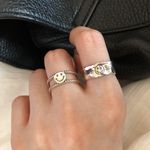 Unisex Smiley face ring silver ring sterling silver ring happy face ring adjustable ring simple ring Photo 0