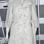 Anthropologie  Trench Coat By Idra Women’s Double Ruffle Beige Trench Jacket Size Photo 0