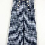 ZARA Houndstooth Buttoned Culottes Pants Size Small Blue Wide Leg Trousers Photo 0