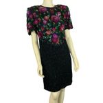 Laurence Kazar 1980s Lawrence Kazar Silk Beaded Floral Cocktail Dress large to XL Photo 1