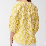 Chico's Lemon yellow Jacquard 3D white floral peasant tunic tassel v-neck 3/4 sleeve Photo 3