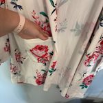 Tickled Teal  Long Length Open Front Top w/ Pockets Women's Size XL White Flora Photo 1