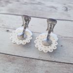 Vintage Clip On Earrings Shell with Faux Pearl & Clear Gems Photo 5